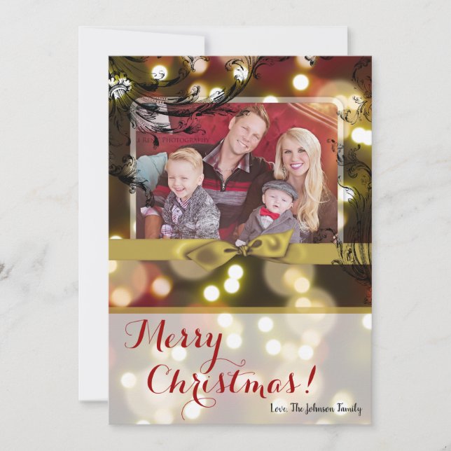 5x7 XMAS Noël Gold Bokeh Lights Carte photo (Devant)