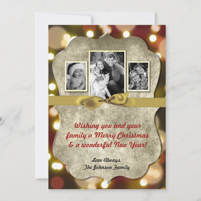 5x7 XMAS Noël Gold Bokeh Lights Carte photo (Devant)
