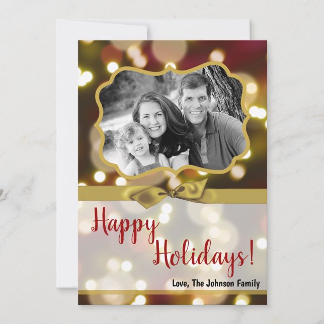 5x7 XMAS Noël Gold Bokeh Lights Carte photo (Devant)