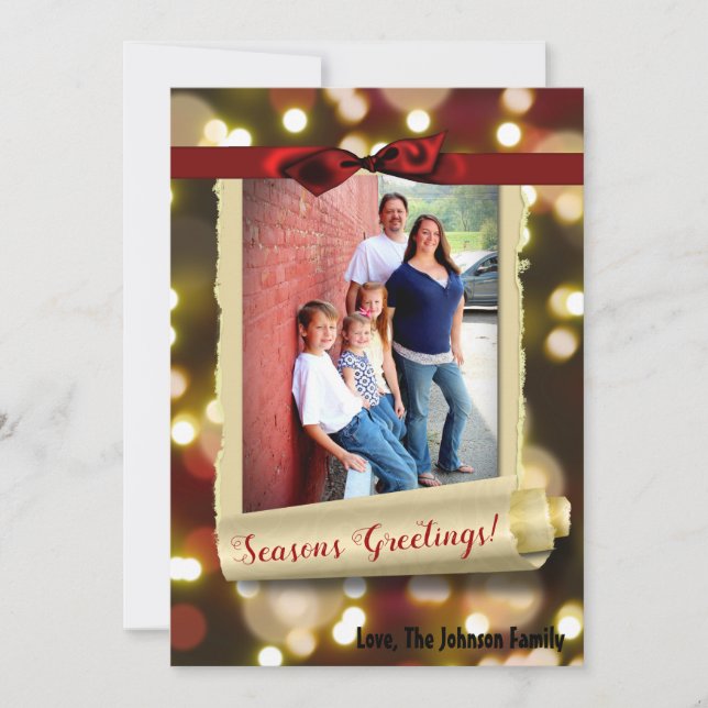 5x7 XMAS Noël Gold Bokeh Lights Carte photo (Devant)