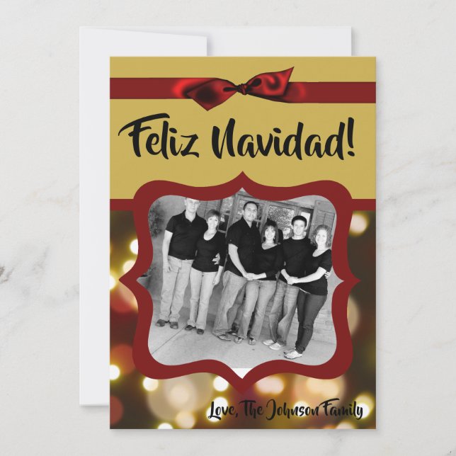 5x7 XMAS Noël Gold Bokeh Lights Carte photo (Devant)