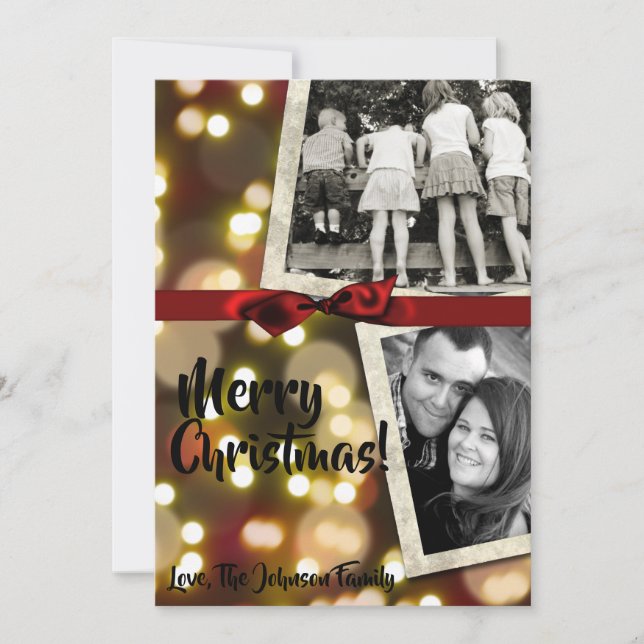 5x7 XMAS Noël Gold Bokeh Lights Carte photo (Devant)