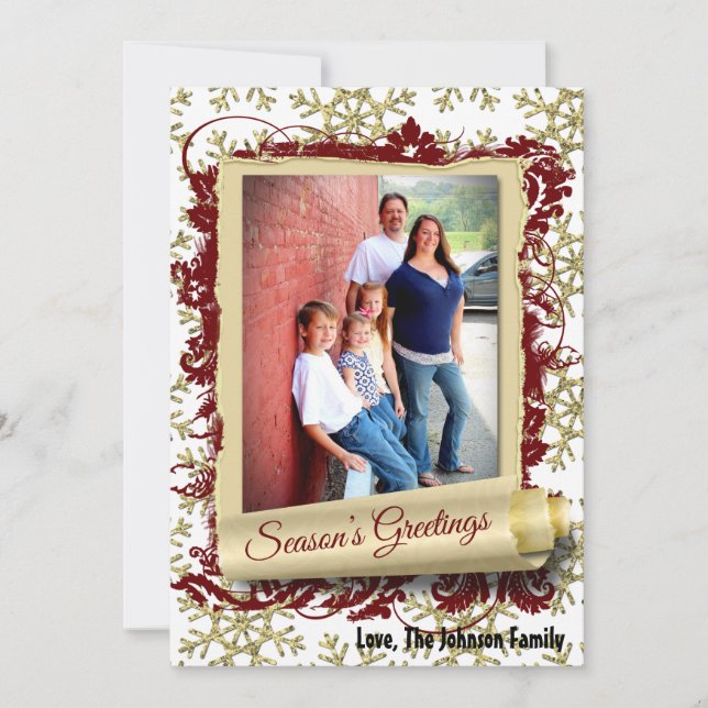 5x7 XMAS Noël Gold Snowflake Carte photo (Devant)
