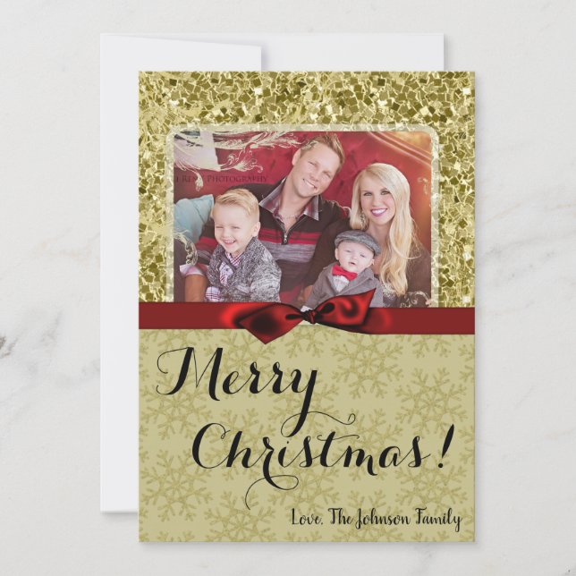 5x7 XMAS Noël Gold Snowflake Carte photo (Devant)