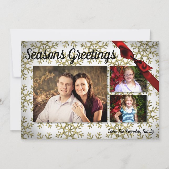 5x7 XMAS Noël Gold Snowflake Carte photo (Devant)