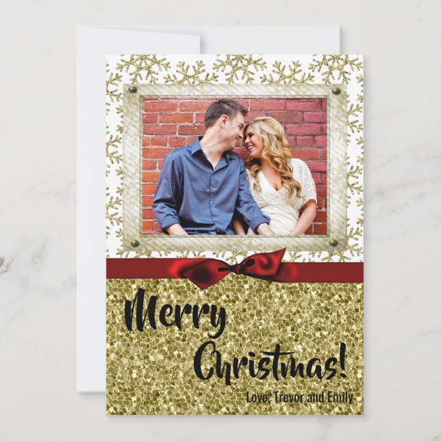 5x7 XMAS Noël Gold Snowflake Carte photo (Devant)