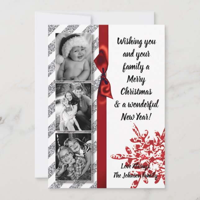 5x7 XMAS Noël Parties scintillant rouge Carte phot (Devant)