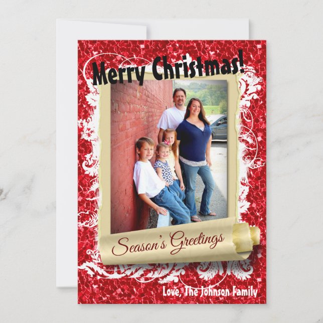 5x7 XMAS Noël Parties scintillant rouge Carte phot (Devant)