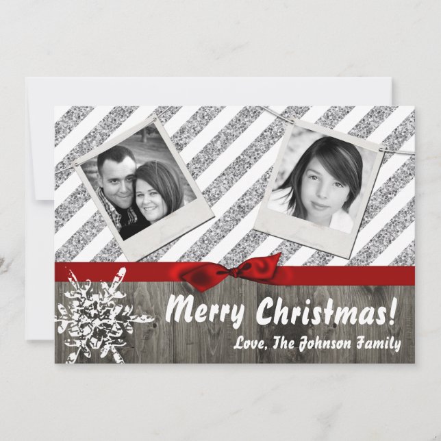 5x7 XMAS Noël Parties scintillant rouge Carte phot (Devant)