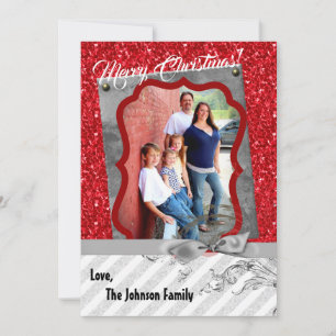 5x7 XMAS Noël Parties scintillant rouge Carte phot