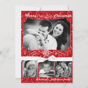 5x7 XMAS Noël Parties scintillant rouge Carte phot