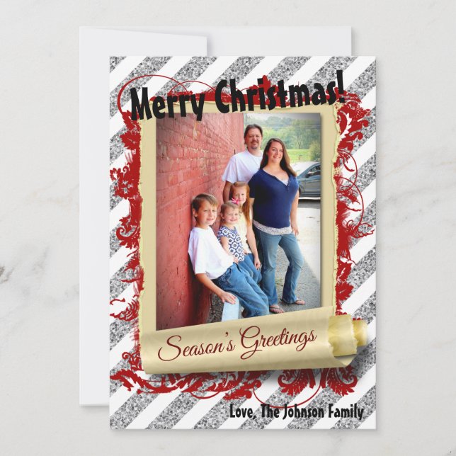 5x7 XMAS Noël Parties scintillant rouge Carte phot (Devant)