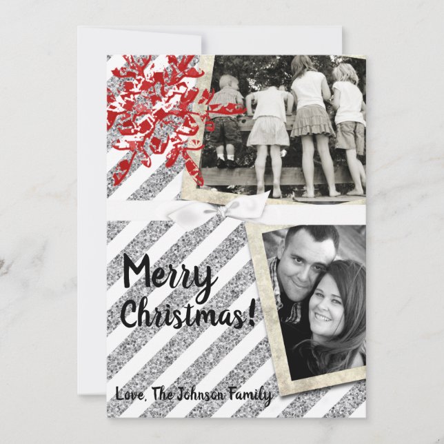 5x7 XMAS Noël Parties scintillant rouge Carte phot (Devant)