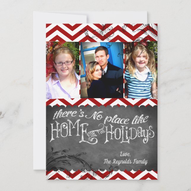 5x7 XMAS Noël Rouge Chevron Chalkboa Carte photo (Devant)