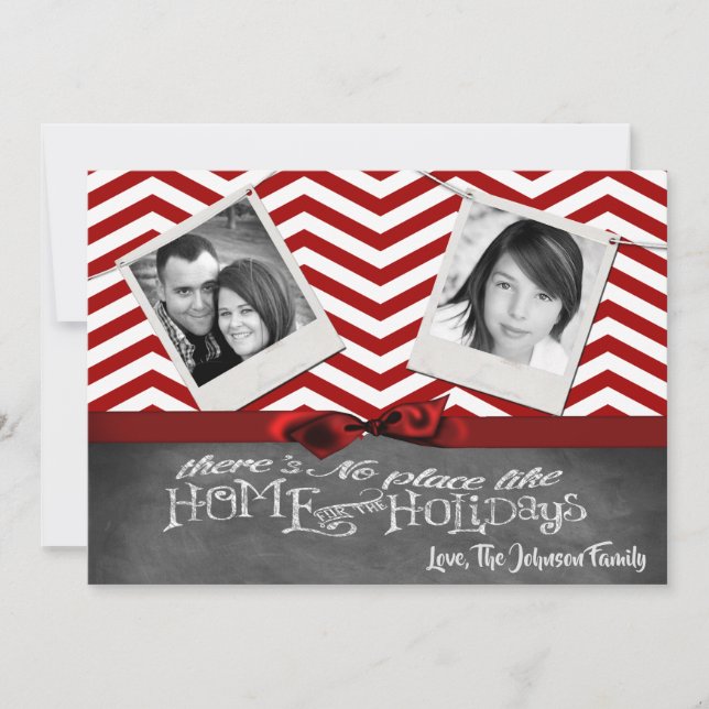 5x7 XMAS Noël Rouge Chevron Chalkboa Carte photo (Devant)