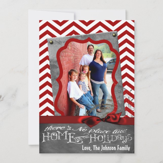 5x7 XMAS Noël Rouge Chevron Chalkboa Carte photo (Devant)