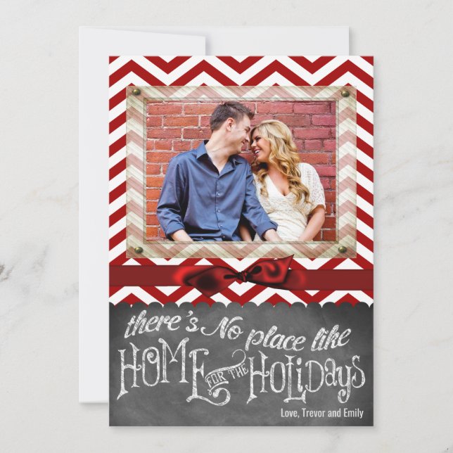 5x7 XMAS Noël Rouge Chevron Chalkboa Carte photo (Devant)