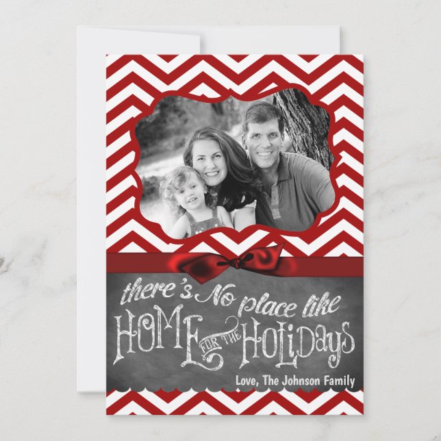 5x7 XMAS Noël Rouge Chevron Chalkboa Carte photo (Devant)