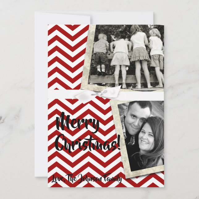 5x7 XMAS Noël Rouge Chevron Chalkboa Carte photo (Devant)