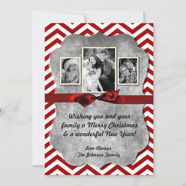 5x7 XMAS Noël Rouge Chevron Chalkboa Carte photo (Devant)