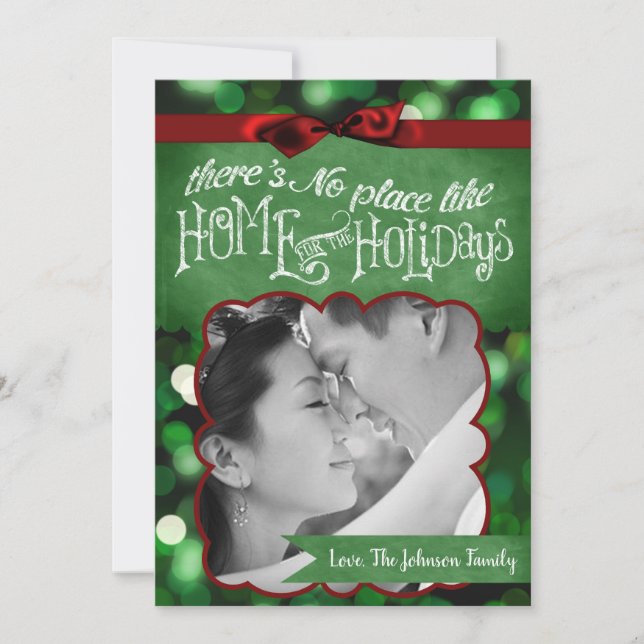 5x7 XMAS Noël Vert Bokeh Lumières Carte photo (Devant)