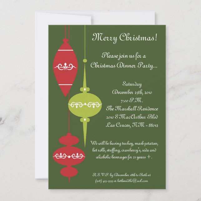5x7 XMAS Ornements rouges Noël Invitation (Devant)