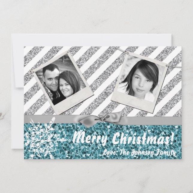 5x7 XMAS Parties scintillant bleue Noël Carte phot (Devant)