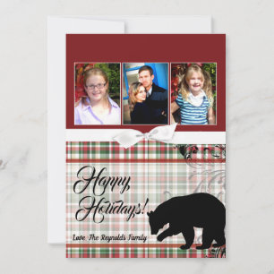 5x7 XMAS Red Christmas Plaid Bear Fabri PHOTO Card