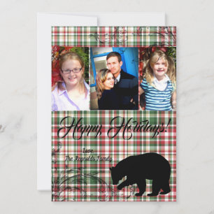 5x7 XMAS Red Christmas Plaid Bear Fabri PHOTO Card