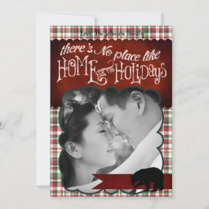 5x7 XMAS Red Christmas Plaid Bear Fabri PHOTO Card