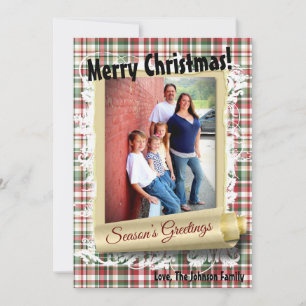 5x7 XMAS Red Christmas Plaid Bear Fabri PHOTO Card