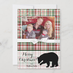 5x7 XMAS Red Christmas Plaid Bear PHOTO Card