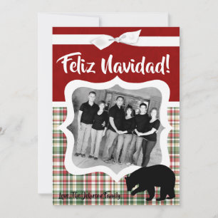 5x7 XMAS Red Christmas Plaid Bear PHOTO Card