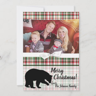 5x7 XMAS Red Christmas Plaid Bear PHOTO Card