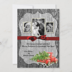 5x7 XMAS Red Christmas Truck Tree Carte photo