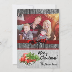 5x7 XMAS Red Christmas Truck Tree PHOTO Card