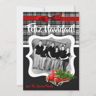 5x7 XMAS Red Christmas Truck Tree Wood PHOTO Card