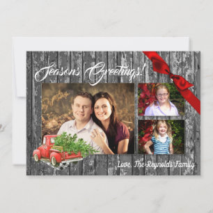 5x7 XMAS Red Christmas Truck Tree Wood PHOTO Card