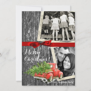 5x7  XMAS Red Christmas Truck Tree Wood PHOTO Card