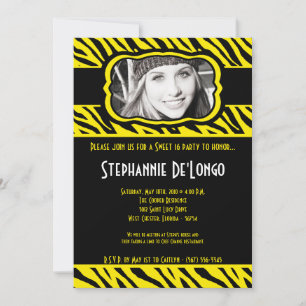 5x7 Yello Zebra PHOTO Sweet 16 Birthday Invitation