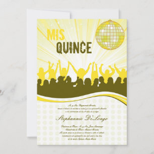 5x7 Yellow Dance Party Quinceanera Invitation