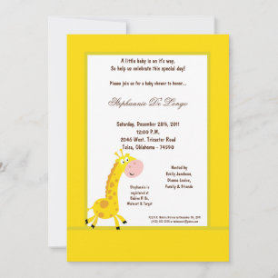 5x7 Yellow Giraffe Baby Shower Invitation