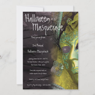 5x7 Yellow Masquerade Halloween Costume Invitation