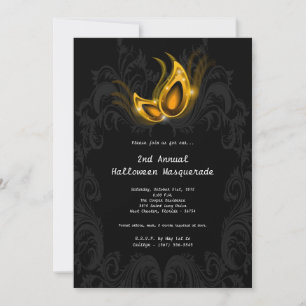 5x7 Yellow Masquerade Halloween Costume Invitation