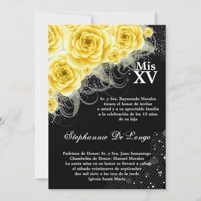 5x7 Yellow Roses Quinceanera Birthday Invitation (Front)