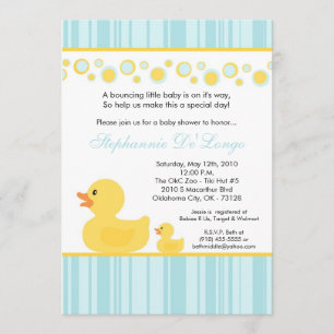 5x7 Yellow Rubber Ducky Baby Shower Invitation