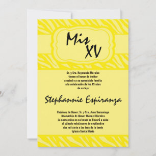 5x7 Yellow Zebra Print Quinceanera 15 Invitation