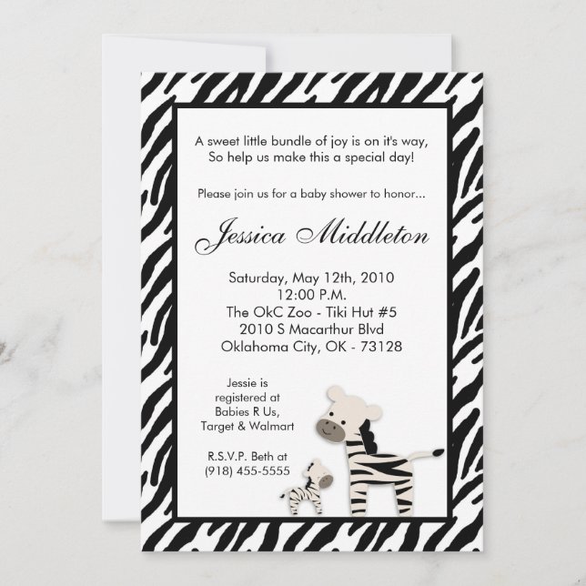 5x7 Zebra Momma and Baby Baby shower Invitation (Devant)