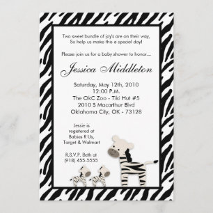 5x7 Zebra Momma TWIN Baby Baby Shower Invitation