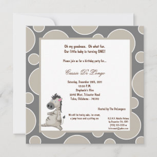 5x7 Zebra Pok-a-Dot Birthday Party Invite